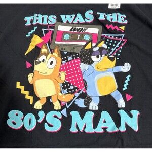 Bluey 80S Man Bandit Black T-Shirt Men’s 3XL Cassette Tape Design Cotton New